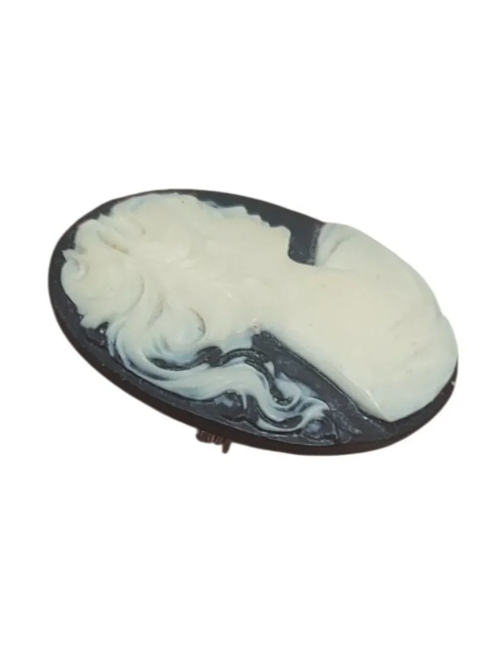 Cameo Brooch Pin Roman Lady Resin Black Cream Traditional Victorian Vintage